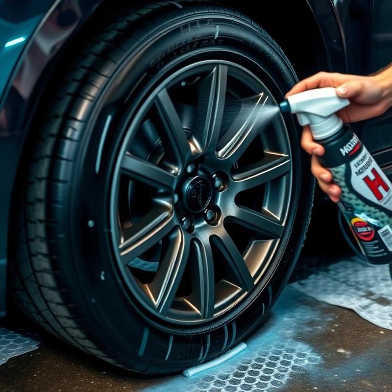 Alloy wheel being cleaned with wheel spray